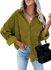 Womens Corduroy Button Down Shacket Casual Long Sleeve Shirt Jacket Oversized Blouses Tops, T Army Green, X-Large