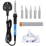 FEITA Soldering Iron Kit Electronics UK Plug AC240V with 5Pcs Different Solder Tips, Solder Wire, Solder Stand for Variously Electronic Repair