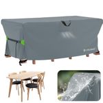 Velway Garden Furniture Covers Waterproof: 170x95x74cm Patio Outdoor Table Cover with Air Vent and Tightenable Windproof Straps Anti-UV for Rattan Table Chair Set - Grey