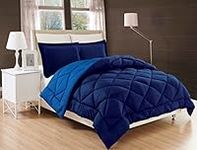 Elegant Comfort All Season Comforter and Year Round Medium Weight Super Soft Down Alternative Reversible 3-Piece Comforter Set, Full/Queen, Navy/Light Blue