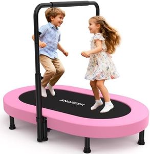 ANCHEER Mini Trampoline for Kids Indoor, Double Kids Trampoline with Adjustable Center Handlebar, 56"X36" Rebounder Trampoline Foldable, Max Load 220 LBS,Pink