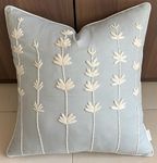 VAGMINE Hand Crafted Embroidered Cotton Square Decorative Accent Throw Pillow Cover - for Master Bedroom, New Home, Anniversary, Farmhouse, Couch, Sofa -Daisy- Robins Egg, 18x18 Inches