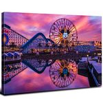 Disneyland Canvas Wall Art Mickey Ferris Wheel Skyline Wall Decor 16x24", Disney Castle Park Landscape Panoramic Print Pictures Sunset Paintings Artwork for Living Room Bedroom Office Home Decoration