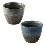 Asayu Japan Hand Painted Glazed Ceramic Tea Cups Set of 2, 6.7oz (200ml), Made in Japan Traditional Mino Ware Pottery Glass for Hot and Cold Drinks - 2PCS Mino Glaze Tea Cup Set