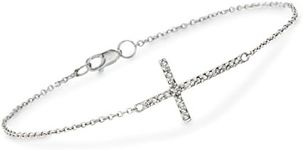 Ross-Simons Diamond-Accented Sideways Cross Bracelet in 14kt White Gold. 7 inches