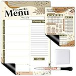 Hadley Designs Boho Magnetic Weekly Meal Planner Dry Erase Board for Refrigerator - Weekly Dinner Menu Board for Kitchen Conversion Chart Magnet, Grocery List Magnet