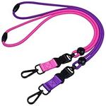 Wisdompro 2 Pack of 21 inch Durable Round Cord Heavy Duty Lanyard with Safety Breakaway Buckle, Detachable Buckle and Metal Hook for ID Card Badge Holder and Keys - Hotpink and Purple