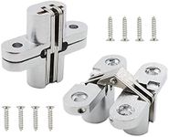 2 Pack Invisible Hinge,TTZEZE Hidden Door Hinge for Cabinet,Steel Concealed Hinge Hidden Hinge,180 Degree Swing Hinges Cross Hinge Furniture Hardware for Wooden Box Folding Door Barrel Cupboard Chest