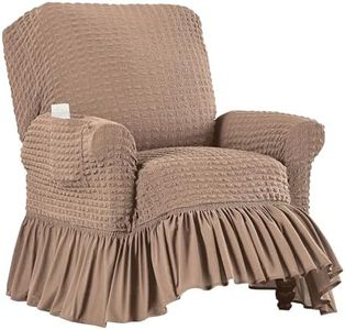 Collections Etc Textured Squares Ruffled Slipcover Taupe Recliner