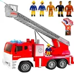 FUNERICA Fire Truck with Water Hose Pump, Lights and Sounds, Interactive Rotator for Extending Ladder, 5 Figures - Powered Firetruck Engine