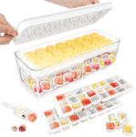 Ice Cube Tray with Lid and Bin, Mofunci 48 pcs Ice Trays for Freezer, Ice Cube Trays for Freezer with 2 trays, Container, Lid & Ice Scoop, BPA Free
