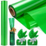 Bilibunny Green Cellophane Wrap for Gift Baskets, 86CM Wide X 30M Long, 3 Mil Thick Colored Cellophane Roll, Plastic Large Clear Wrapping Paper, St. Patrick's Day, Easter, Christmas, Cello Décor