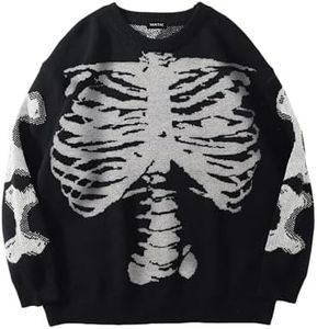 Vamtac Skeleton Sweater Skull in Front Oversized Graphic Pullover Vintage Fall Halloween Y2K Long Sleeve Sweaters Unisex Black Large