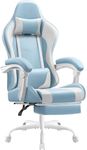 Shahoo Gaming Chair with Footrest and Massage Lumbar Support, Video Game Chairs 360°Swivel and Height Adjustable Seat with Headrest for Office or Bedroom, Study Room, Light Blue