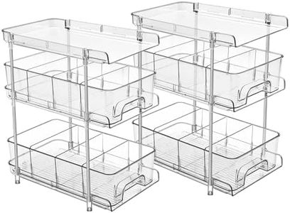 2 Set 3 Tier Clear Under the Sink Organizer Bathroom with Dual Pull-Out Drawers 12 Dividers, Multi-Purpose Storage for Kitchen Pantry, Vanity Skincare and Snacks, Medicine Cabinet Organizer
