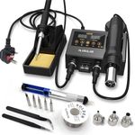 Soldering Station,2-in-1 SMD Hot Air Rework and Soldering Iron Station with °C/℉,Hot Air Gun Cool/Hot Air Conversion, Digital Temperature Correction and Sleep Function Soldering Iron Kit