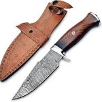 WARIVO KNIFE Damascus Hunting Knife Fixed Blade - 10 Inches Handmade Knife with Leather Sheath and Wood Handle - Perfect Camping, Outdoor & Skinning Knife for Men