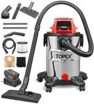 TOPEX 20V 25L Wet & Dry Vacuum Cleaner Multi-Purpose Removable Universal Wheel with HEPA Filter Cartridge for Car, Garage, Workshop, Home with 20V 4.0Ah Battery and Charger