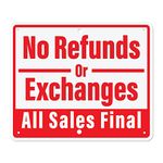 No Refunds or Exchanges, All Sales Final Aluminum Sign Returns Policy