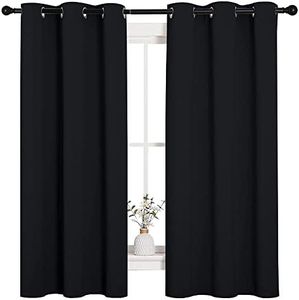 NICETOWN Halloween Pitch Black Solid Thermal Insulated Grommet Blackout Curtains/Drapes for Bedroom Window (2 Panels, 42 inches Wide by 63 inches Long, Black)