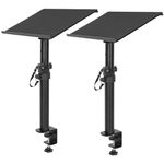 BQKOZFIN Studio Monitor Stands, Desktop Clamp Speaker Stands for Music Studio Desk Speaker Stand Mount, Stands Height Adjustable, with Adjustable Tilt Angle Tray of 0-15 ° (Black, Pair)