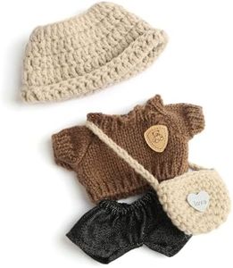 Cute Clothes Set for 17cm Doll – Chic Style Doll Outfit with Brown Sweater, Black Jeans, Khaki Bag, and Hat – Kawaii Doll Clothes Accessories for Collectors & Fans