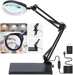 YOCTOSUN Magnifying Glass with Light and Stand, 10X Magnifying Lamp with Clamp, 5" Large Optical Glass Lens, 3 Color Modes Stepless Dimmable, Adjustable Swivel Arm Desk Magnifier for Hobby Reading