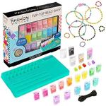 Fashion Angels Flip Top Bead Shop Beading Set - Color Beads and Gummy Bear Beads for Friendship Bracelets and Necklaces - Jewelry Design Kit with Bead Containers and Beading Station - Ages 8 and Up