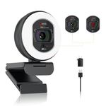 Angetube 4K Webcam for PC, Full HD 1080P@60FPS Streaming Camera with Ring Light, TOF Auto Focus, AI Noise Cancelling Mics, 78° FOV USB Web Cam for Laptop/Mac/PC Work with Zoom, Teams, Google Meet