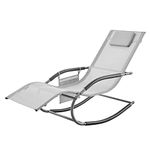 LIVIVO Rocking Sun Lounger Chair Recliner Adjustable Hybrid Zero Gravity Perfect For Home Garden Patio Yard Removable Headrest Padded Pillow Magazine Pouch