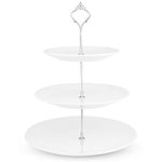 Nyxi White Porcelain Ceramic Cake Stand Afternoon Tea Porcelain Round Display with New Silver Fittings