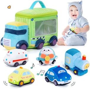 OUOZZZ Coche Juguete para Bebé, 6 en 1 Camion de Juguetes con Sonidos, Juguetes de Transporte de Peluche Suave - Regalo para Niños 1 2 3 Años