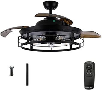 Parrot Uncle Ceiling Fans with Lights and Remote Black Ceiling Fan with Light for Bedroom Farmhouse Retractable Ceiling Fan, 3 Speeds, Timer, 52 Inch
