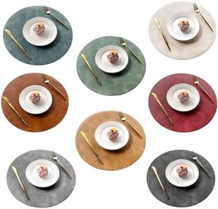 Univo Colors PU Leather Placemats Set of 8,15 Inches Round Washed Cowhide Pattern Table Mats for Dining Table, Kitchen, Party Decoration(Retro 8 Colors Combination)