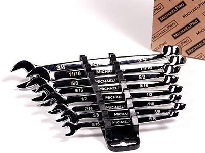 MichaelPro MP001014 8-piece SAE Combination Wrench Tool Set, Patented Spiral Grip Design Spanner Set, 15 Degree Offset Wrench Set at Open End, SAE Wrench Set for Mechanic
