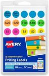 Avery Preprinted Removable Pricing Labels, 3/4 Inch Round Labels, Assorted Neon Colors, Non-Printable, 350 Pricing Stickers Total (5480)