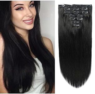 14"-24" Clip in Human Hair Extensions Full Head 110g 10 Pieces 22 Clips 1# Jet Black Double Weft Brazilian Real Remy Hair Extensions Thick Straight Silky 20" 180g Jet Black