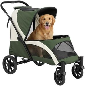 PawHut Hundewagen Hundebuggy klappbar für große Hunde & Katzen bis 30 kg Katzenbuggy mit Kissen Netzfenstern Türen Aufbewahrungstasche Katzenwagen Buggy Dunkelgrün