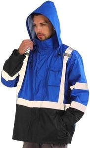 sesafety Hi Vis Rain Jacket Lightweight, Safety Rain Coats for Men Work Waterproof, Class 3 High Visibility Rain Gear reflective Blue S/M