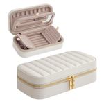 SONGMICS HOME ANAH Collection - Travel Jewellery Box, Small Jewellery Case Organiser with Mirror, 10.5 x 20.5 x 6 cm, PU Surface with Stitching, Portable, Zippers, Gift Idea, Cloud White JBC180W01