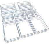 Unique Impression Set of 15 Drawer Organiser Trays – Clear Drawer Dividers For Make-up - Organiser for Bedroom, Bathroom, Office, Kitchen - Drawer Organisers For Cosmetics, Stationery