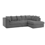 Furnishings For Less UK New Luxor Long Fabric Corner Sofa | Soft Jumbo Cord 4-5 Seater Corner Sofa Left hand or Right Hand (Grey, Right Hand Facing - Scatter Back)