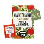 Heath & Heather Organic Apple and Cinnamon Teabags | Individually Wrapped Caffeine-Free Herbal Tea Infusions | 6 Packs of 20, Total 120 Tea Bags.