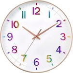 Rylan Wall Clock 12" Silent Quartz Decorative Latest Wall Clock Non-Ticking Classic Clock Battery Operated Round Easy to Read for Room/Home/Kitchen/Bedroom/Office/School(Rainbow).