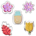 Kukifun 5Pack Flower Cookie Cutters, Daisy Tulip Oak Leaf and Mason Jar Biscuit Cutter Mold for DIY Muffins Sandwiches Fondant Cake Decoration Spring Holiday Party Supplies