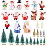 Feelava Miniature Ornament Kits 30 Pcs Mini Xmas Style Figurines Santa Claus Christmas Tree Snowman Reindeer Cute Cartoon Decor for Home Garden Party Decor Desktop Decoration