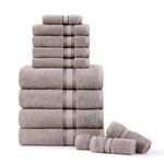 LANE LINEN Luxury Bath Towels Set - 12 Piece 100% Cotton Bathroom Shower Extra Absorbent Towel Super Soft 4 Hand Wash Cloths Platinum