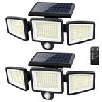 Solar Motion Sensor Outdoor Lights - 2500LM Bright LED Security Flood Light - Adjustable 3 Head Night Lighting Solar Powered IP65 Waterproof with Remote for Outside Garage Yard