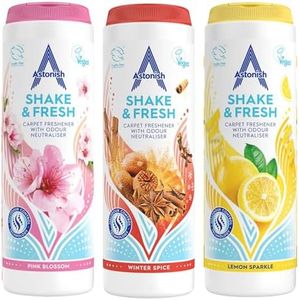 Astonish Shake & Fresh Trio Lemon Pink Peony Winter Spice Carpet Fresheners with Malodour Control Technology - Odor Neutralizing Powder Variety Pack for Dry Carpets Long-Lasting Home Fragrance