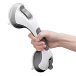 LEVERLOC Shower Grab Rails, 31 CM Suction Grab Bar for Bathtub, MAX Hold 110 KG Shower Handles for Senior, Bathroom Safety Grip for Elderly, Heavy Duty, No Drilling & Removable Handrail, Grey